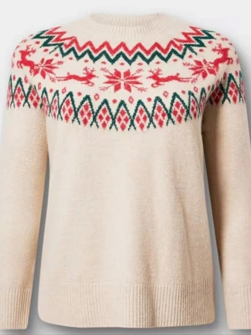 TORRID L/S Crew Neck Raglan Pullover Fair Isle Sweater Cream 3X NWT